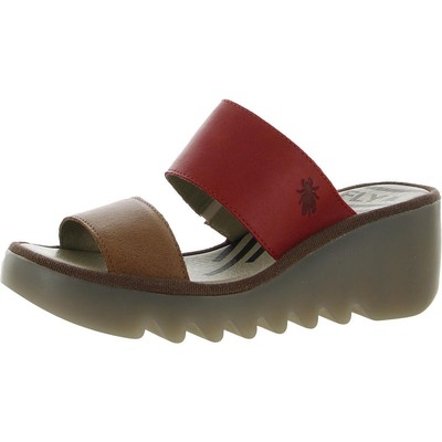 

Женские кожаные сандалии на танкетке с открытым носком FLY London Besy, обувь BHFO 8524, Tan/cherry, Besy