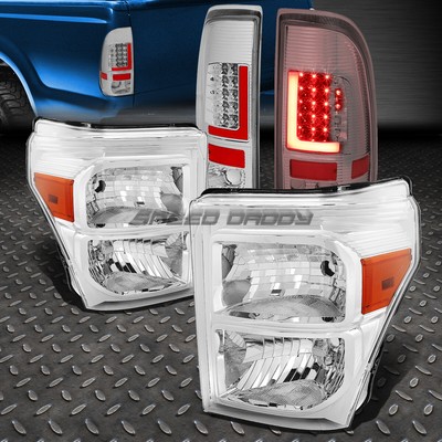 ХРОМИРОВАННАЯ ЯНТАРНАЯ ФАРА + 3D СВЕТОДИОДНАЯ КРАСНАЯ L-ОБРАЗНАЯ ХРОМИРОВАННАЯ ЗАДНЯЯ ФАРА ДЛЯ 11-16 SUPER DUTY