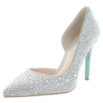 

Женские туфли на каблуке Betsey Johnson Hazil Silver DOrsay синего цвета 9, средние (B,M) 2067, Silver satin, Hazil