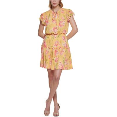 

Женское мини-платье Vince Camuto с завязками на шее и расклешенными рукавами Petites BHFO 7577, Желтый