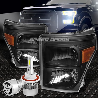 ЧЕРНАЯ ФАРА КОРПУСА + ЯНТАРНЫЙ УГОЛОК + БЕЛЫЙ СВЕТОДИОД H13 HID с ВЕНТИЛЯТОРОМ ДЛЯ 11-16 SUPERDUTY