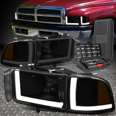 ДЛЯ 94-02 DODGE RAM 1500 LED DRL ТОНИРОВАННЫЙ КОРПУС, ЯНТАРНЫЕ УГЛОВЫЕ ФАРЫ + НАБОР ИНСТРУМЕНТОВ