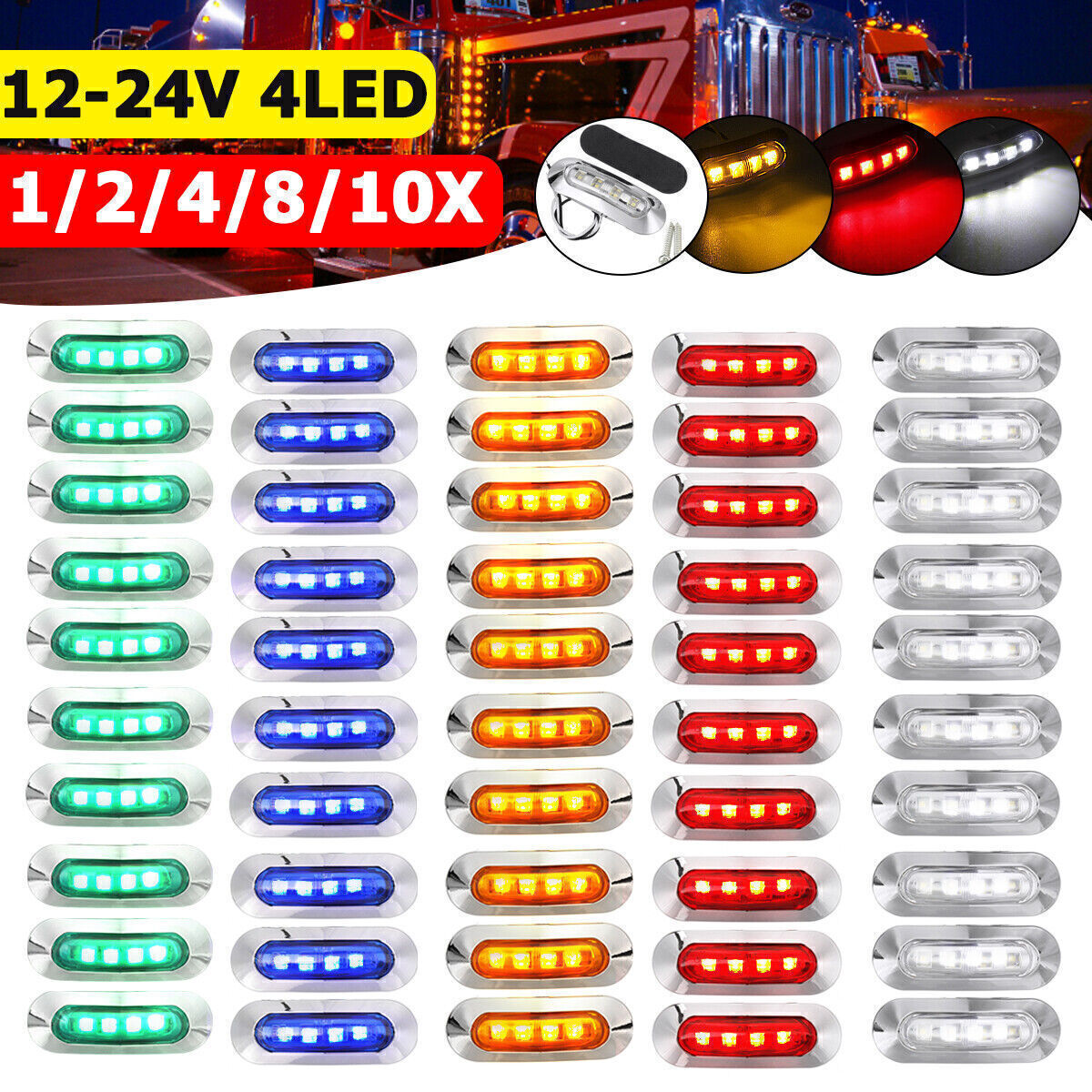 2-20PCS  4 LED Clearance Side Marker Lights for Car Truck Trailer Pickup 12-24V