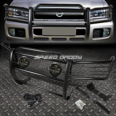 ЧЕРНАЯ ЩЕТОЧНАЯ РЕШЕТКА РАДИАТОРА + КРУГЛАЯ ДЫМЧАТАЯ ПРОТИВОТУМАННАЯ ФАРА ДЛЯ 96-04 NISSAN PATHFINDER R50