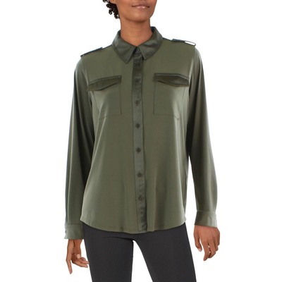 

Женская зеленая рубашка на пуговицах с двухцветным воротником Calvin Klein  BHFO 5192, Зеленый
