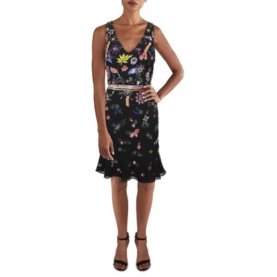 

Женское черное шифоновое коктейльное и праздничное платье Aidan Mattox  BHFO 1981 г, Black multi