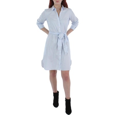 

Foxcroft NYC Женское синее тканое платье-рубашка в полоску с рукавами 3/4  BHFO 1786, Cool blue