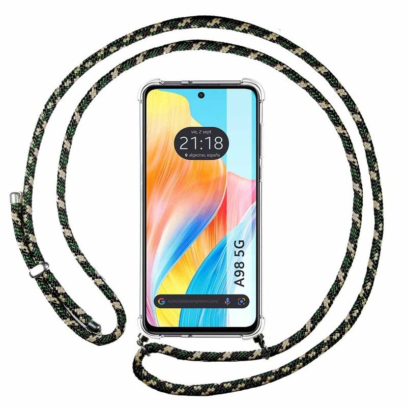 Coque Pendentif Transparent Pour Oppo A98 5g Avec Cordon Vert / DorÃ©