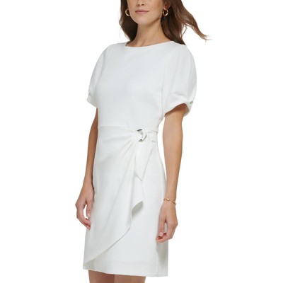 DKNY Womens Ivory Crepe Gathered Work Fit & Flare Dress 6 BHFO 0766