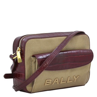 Pre-owned Bally Bar Daniel Embossed Leather Crossbody Bag Wac01t Cv042 I1b9o In Sand/burgundy/brown
