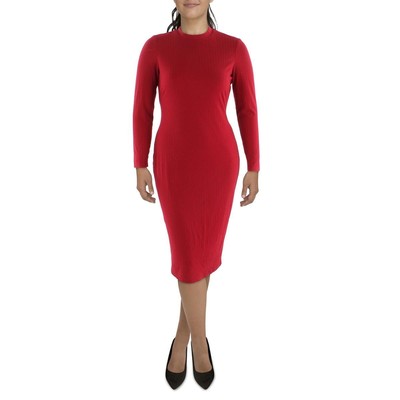 INC Womens Red Mock Neck Midi Office Shift Dress 4 BHFO 8728