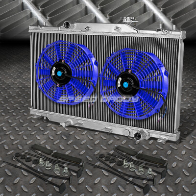 2-РЯДНЫЙ АЛЮМИНИЕВЫЙ РАДИАТОР + 2X 12 ВЕНТИЛЯТОРОВ СИНЕГО ЦВЕТА ДЛЯ 02-06 ACURA RSX TYPE-S/INTEGRA DC5