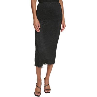Женская черная миди-юбка-карандаш Calvin Klein, украшенная сеткой, 12 BHFO 3689