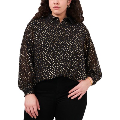 Женская черная блузка на пуговицах с металлическим отливом Vince Camuto Top Plus 3X BHFO 7855
