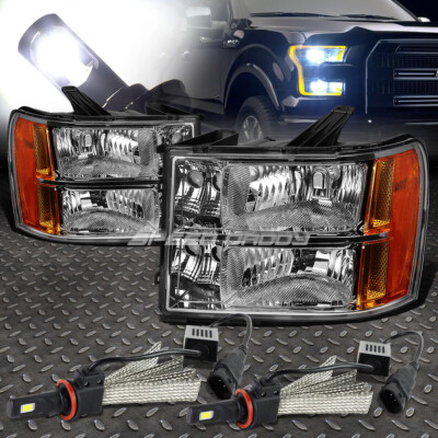 ФАРА С ПРОЗРАЧНЫМИ ЛИНЗАМИ + ЯНТАРНЫЙ УГОЛОК + БЕЛАЯ СВЕТОДИОДНАЯ СИСТЕМА 6000K ДЛЯ 07-14 GMC SIERRA