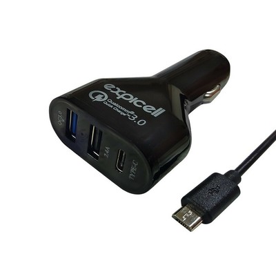 Quick Charge 3.0, Expicell 3-Port USB Car Charger with USB Type C for iPhone LG