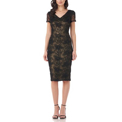 

JS Collections Женское черное вечернее платье-футляр до колен Illusion  BHFO 1919, Black/gold
