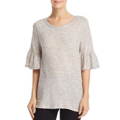 Великолепная женская бежевая хлопковая футболка с расклешенными рукавами-клешами из хитона S BHFO 2234