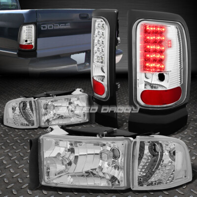 ХРОМИРОВАННАЯ ФАРА В КОРПУСЕ + ПОВОРОТНЫЙ СИГНАЛ + ПРОЗРАЧНЫЙ СВЕТОДИОДНЫЙ ЗАДНИЙ ФОНАРЬ ДЛЯ 94-02 DODGE RAM