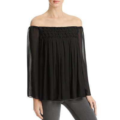 

Bailey 44 Женский черный плиссированный шифоновый повседневный топ с открытыми плечами  BHFO 1012