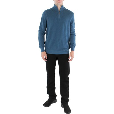 Club Room Mens Blue Cotton 1/4 Zip Ribbed Trim Pullover Sweater XXL BHFO 8451