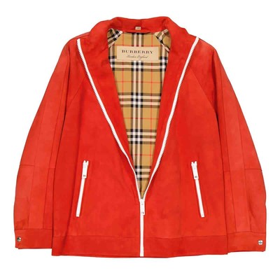 Pre-owned Burberry Ladies Leather Bright Red Suede Bomber