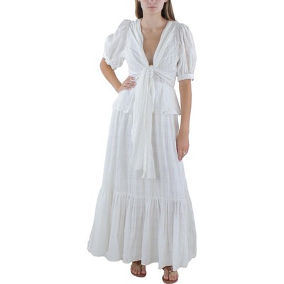 Женское длинное макси-платье EVARAE из крепа цвета слоновой кости с V-образным вырезом 4 BHFO 7540