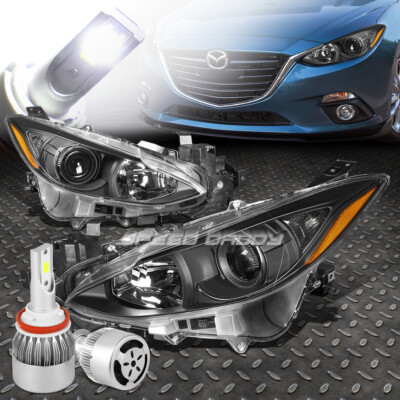 ЧЕРНЫЙ КОРПУС, ЯНТАРНАЯ БОКОВАЯ ФАРА ПРОЕКТОРА + СВЕТОДИОДНАЯ ЛАМПА 6000K + ВЕНТИЛЯТОР ДЛЯ 14-16 MAZDA3