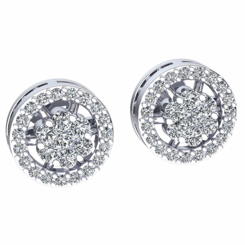 0.4ct Round Cut Not Enhanced Diamond Ladies Cluster Halo Earrings 10k Gold