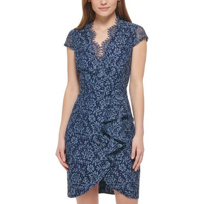 Женское синее кружевное облегающее платье с каскадными оборками и рюшами Vince Camuto Petites 12P BHFO 7253
