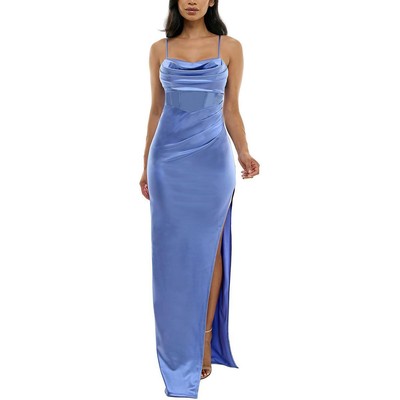 Женское длинное вечернее платье из голубого сатина с изумрудным пломбиром для юниоров XXL BHFO 1085