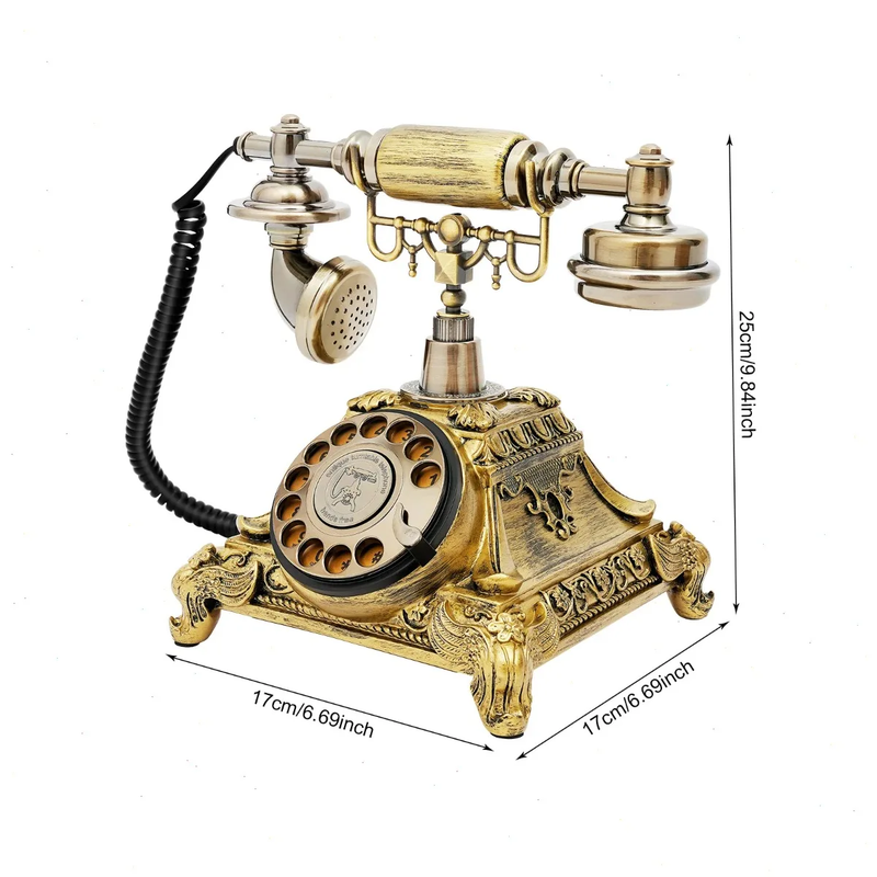 Retro Rotary Phone, Antique Phone, Vintage Turntable Telephone, Bronze Resin Zin