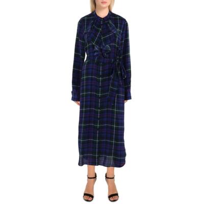 Lauren Ralph Lauren Женская рубашка в синюю клетку с оборками Adeola 12 BHFO 3658