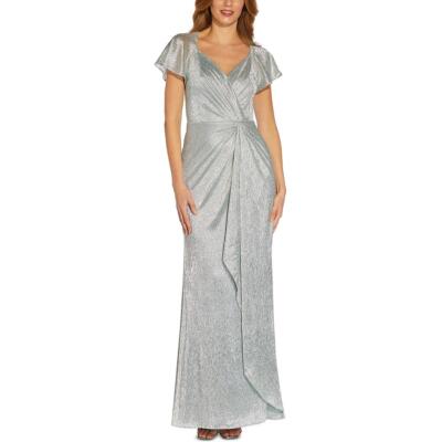 

Adrianna Papell Womens Blue Metallic Maxi Formal Evening Dress  BHFO 4845, Sea glass