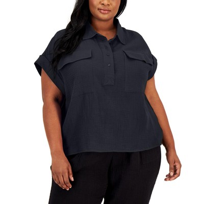 Женская текстурированная легкая блузка-рубашка Calvin Klein с черным воротником плюс 3X BHFO 6388