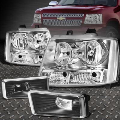 ДЛЯ 2007-2014 CHEVY TAHOE/SUBURBAN 1500 ХРОМИРОВАННАЯ ПРОЗРАЧНАЯ ФАРА + КОМПЛЕКТ СВЕТОДИОДНЫХ ПРОТИВОТУМАННЫХ ФАР