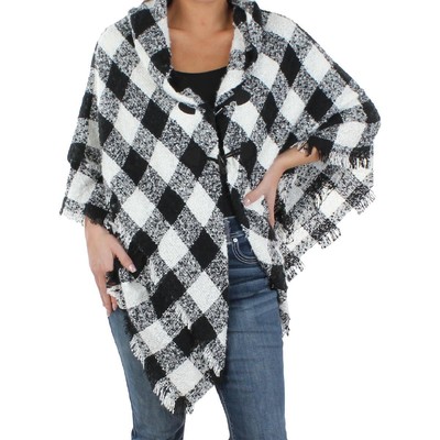 

Аксессуары St. New York Womens B/W Boucle Toggle Toggle Ruana Poncho O/S BHFO 1527, Black/white