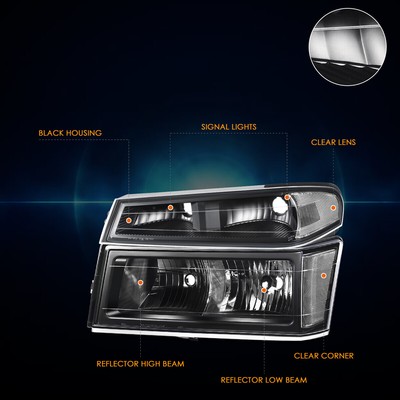 For 04-12 Chevy Colorado GMC Canyon Headlights Lamps Clear Corner Black Housing
