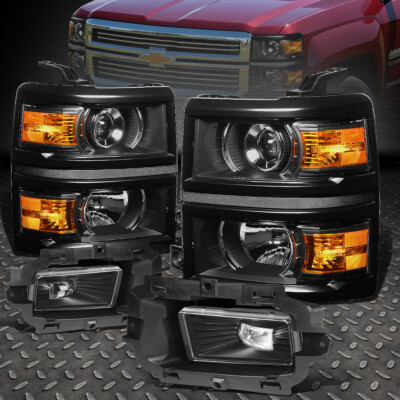 ДЛЯ 2014-2015 CHEVY SILVERADO 1500 СВЕТОДИОДНЫХ ЧЕРНЫХ ПРОЕКТОРНЫХ ФАР + ПРОЗРАЧНАЯ ПРОТИВОТУМАННАЯ ФАРА