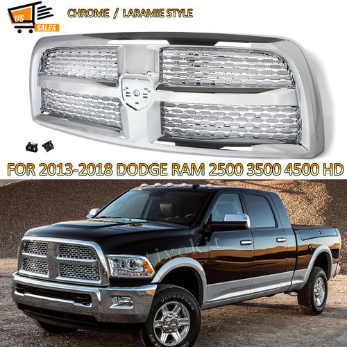 Front Bumper Grille For 2013-2018 Dodge Ram 2500 3500 HD – Laramie Style, Chrome, With Hardware - View #3