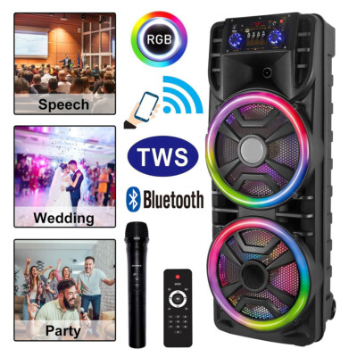 2800W Dual 12'' Bluetooth Speaker Karaoke Portable Heavy Bass Sound System MIC