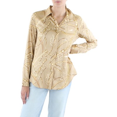 

Lauren Ralph Lauren Женская коричневая блузка на пуговицах с принтом  BHFO 6931, Tan/camel