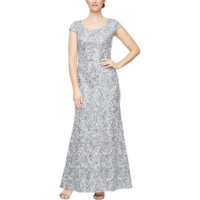 Alex Evenings Женское синее кружевное макси вечернее платье Gown Petites 8P BHFO 2393