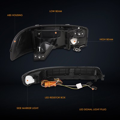 For 99-07 GMC Sierra 1500 2500HD 3500HD Classic LED DRL Headlights Chrome/Amber