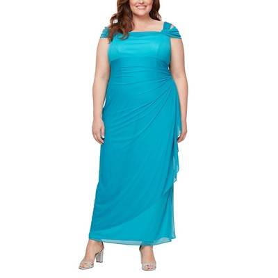 Alex Evenings Женское синее вечернее платье с открытыми плечами Плюс 18 Вт BHFO 8175