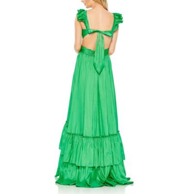 Pre-owned Mac Duggal Womens Satin Maxi Formal Evening Dress Gown Bhfo 4922 In Green