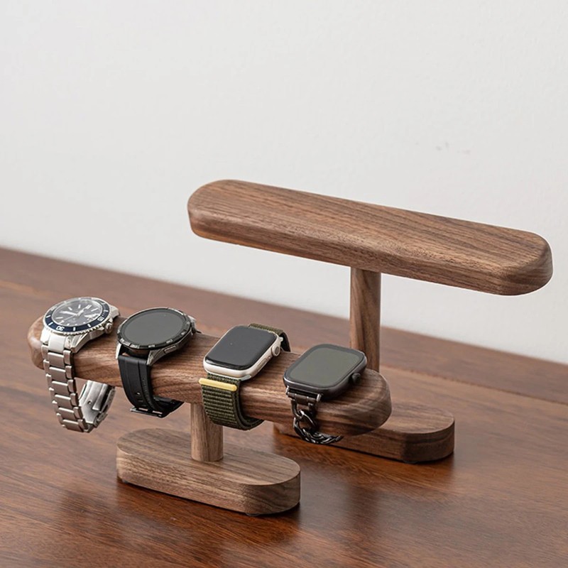 Walnut Wood Watch Display Stand Large Capacity Organizer Smartwatch Holder