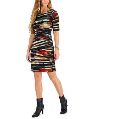 Connected Apparel Womens Brown Printed Short Party Sheath Dress 10 BHFO 1216