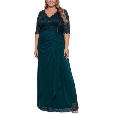 

Женское зеленое кружевное вечернее платье B-A by Betsy and Adam  BHFO 5550, Pine green