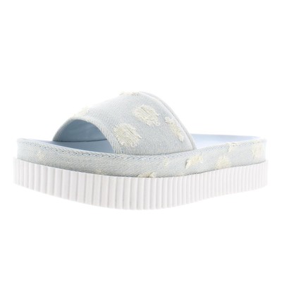 

Kendall + Kylie Womens Isla 7 Blue Slip On Slides Shoes 8 Medium (B,M) BHFO 9906, Light blue fabric